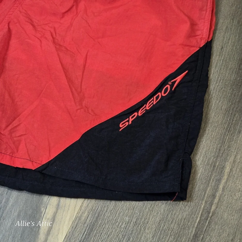 Speedo Swim Shorts Trunks Mens Red Black Blue Colorblock Vintage Retro 90s Large